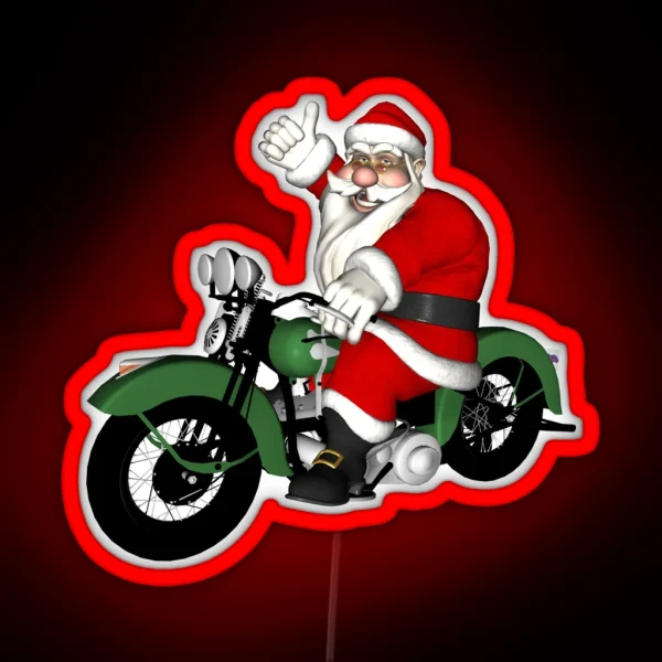 Vintage Biker Santa Claus RGB Neon Sign