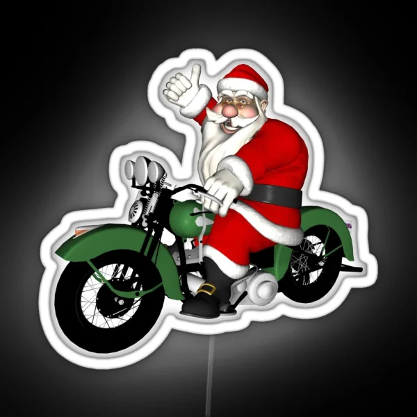 Vintage Biker Santa Claus RGB Neon Sign