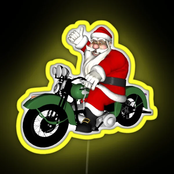 Vintage Biker Santa Claus RGB Neon Sign