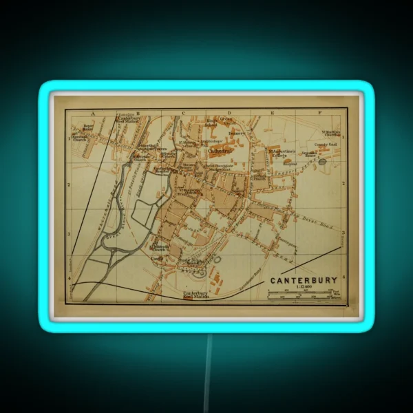 Vintage Canterbury England Map 1901 RGB Neon Sign