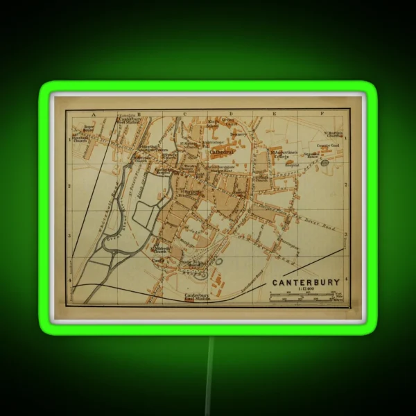 Vintage Canterbury England Map 1901 RGB Neon Sign