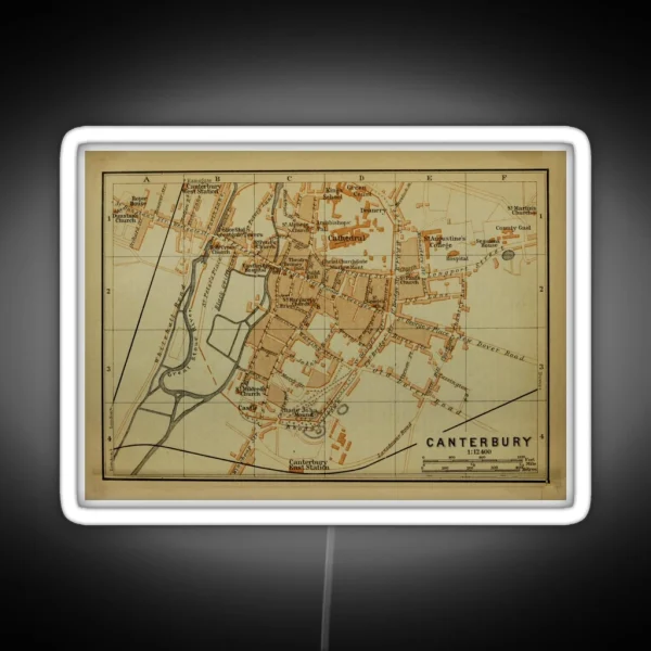 Vintage Canterbury England Map 1901 RGB Neon Sign
