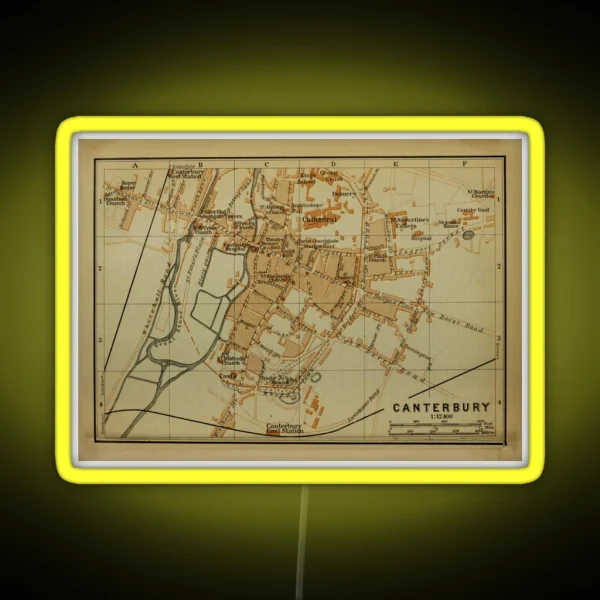 Vintage Canterbury England Map 1901 RGB Neon Sign