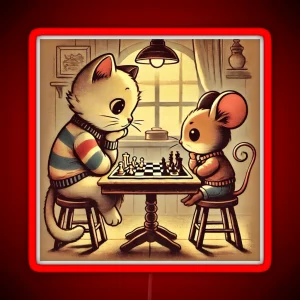 Vintage Cat And Mouse Chess Match RGB Neon Sign