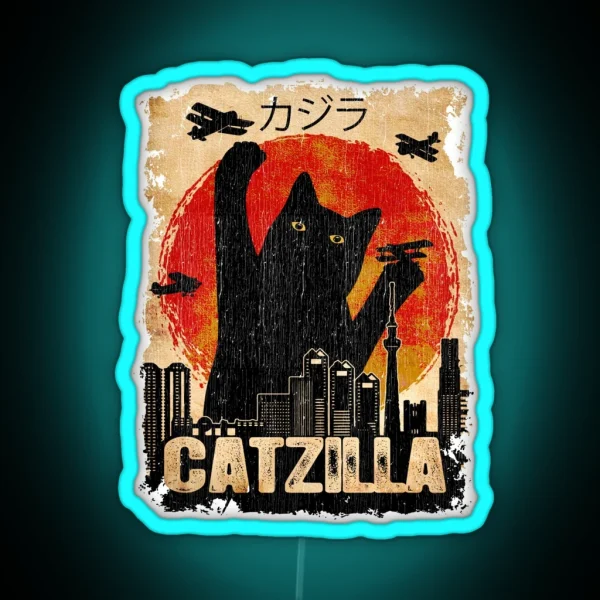 Vintage Catzilla Funny Black Cat Led RGB Neon Sign