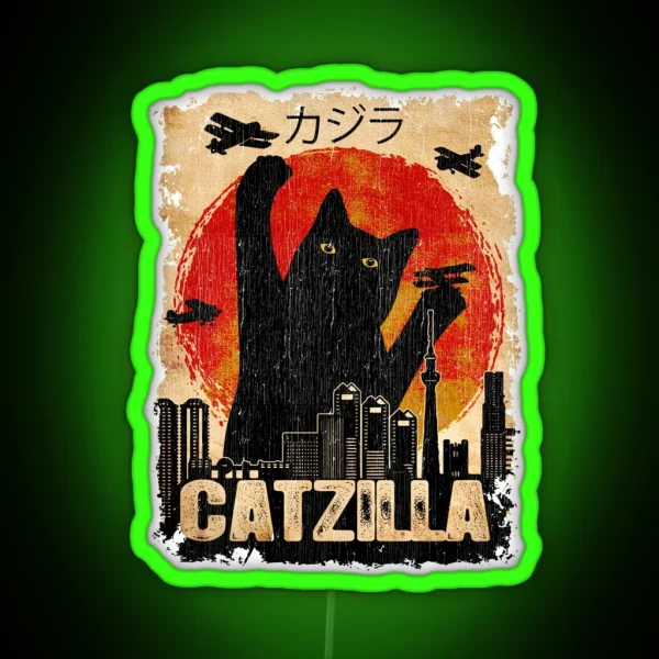 Vintage Catzilla Funny Black Cat Led RGB Neon Sign