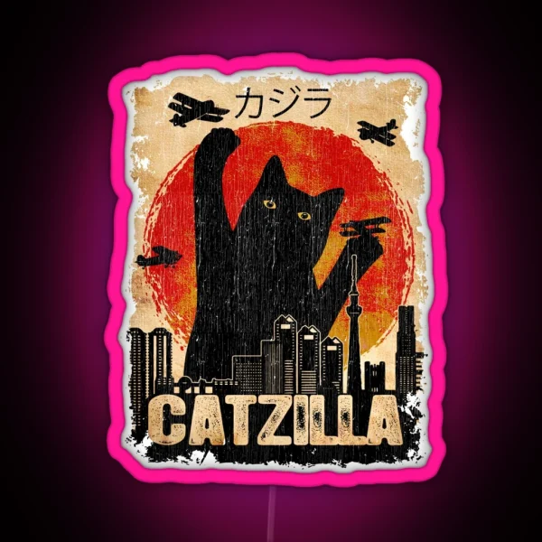 Vintage Catzilla Funny Black Cat Led RGB Neon Sign