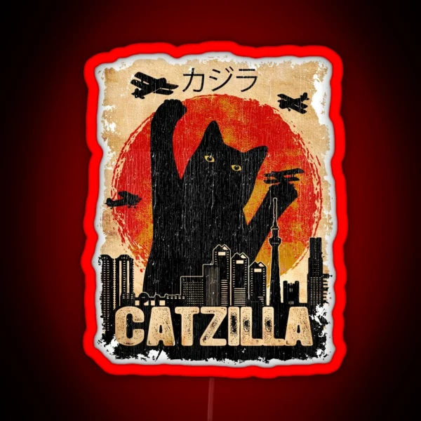 Vintage Catzilla Funny Black Cat Led RGB Neon Sign