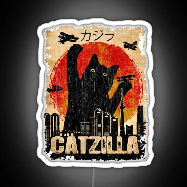 Vintage Catzilla Funny Black Cat Led RGB Neon Sign