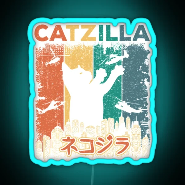 Vintage Catzilla Japanese Funny Retro Catzilla RGB Neon Sign