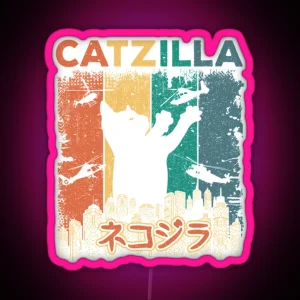 Vintage Catzilla Japanese Funny Retro Catzilla RGB Neon Sign