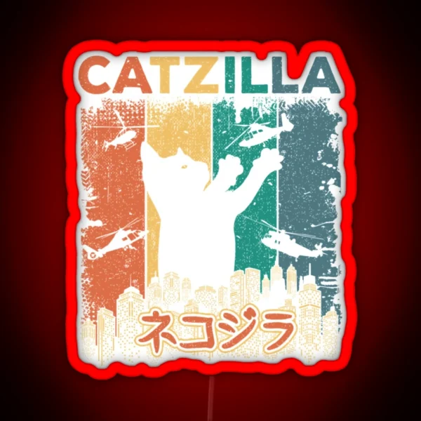 Vintage Catzilla Japanese Funny Retro Catzilla RGB Neon Sign