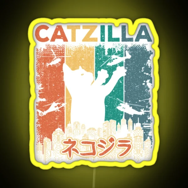 Vintage Catzilla Japanese Funny Retro Catzilla RGB Neon Sign