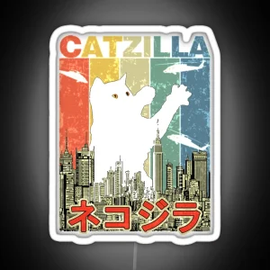 Vintage Catzilla Japanese Sunset Style Cat Kitten Lover RGB Neon Sign