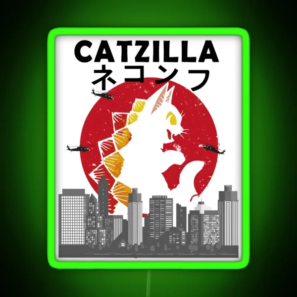 Vintage Catzilla Japanese Sunset Style Classic RGB Neon Sign