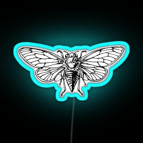 Vintage Cicada Drawing RGB Neon Sign