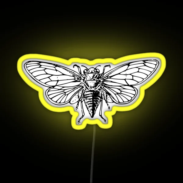 Vintage Cicada Drawing RGB Neon Sign