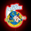 Neon LED sign with vintage Crunch cereal branding in red.