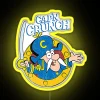 Vintage Crunch cereal LED sign with bright yellow neon lights and bold, colorful letters.