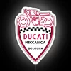 Vintage Ducati neon sign on a white background