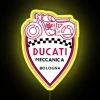 Vintage Ducati racing sign with neon lights in yellow