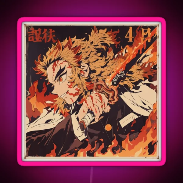 Vintage Flame Hashira Rengoku Canvas Print RGB Neon Sign