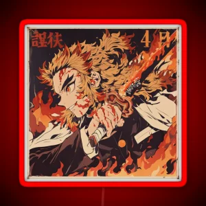 Vintage Flame Hashira Rengoku Canvas Print RGB Neon Sign