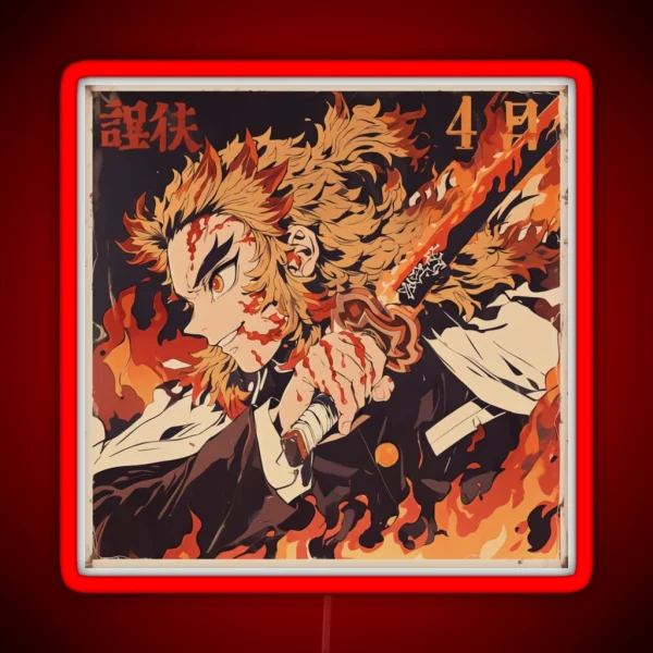 Vintage Flame Hashira Rengoku Canvas Print RGB Neon Sign