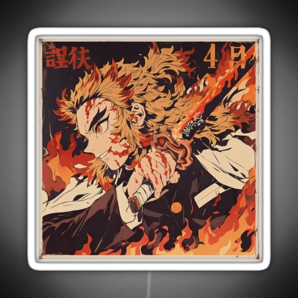 Vintage Flame Hashira Rengoku Canvas Print RGB Neon Sign