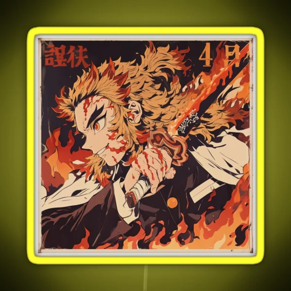 Vintage Flame Hashira Rengoku Canvas Print RGB Neon Sign