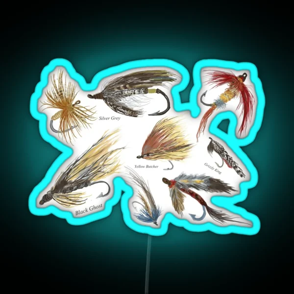 Vintage Fly Fishing Lures RGB Neon Sign