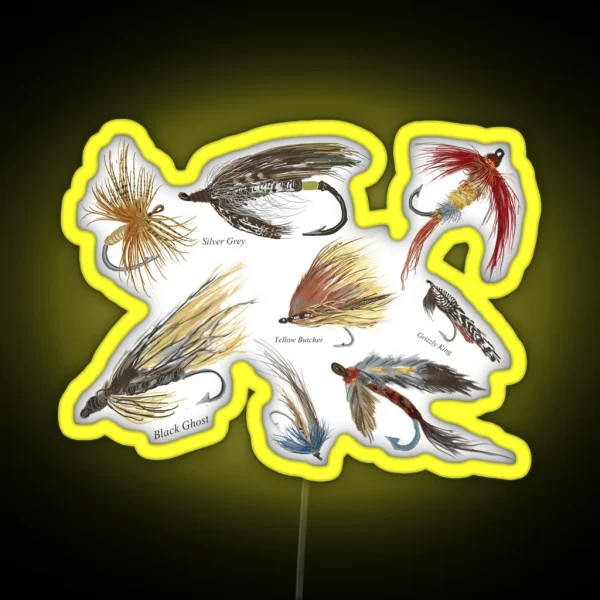 Vintage Fly Fishing Lures RGB Neon Sign