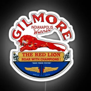 Vintage Gilmore Red Lion Gasoline Indianapolis Winner Race Track Tested RGB Neon Sign