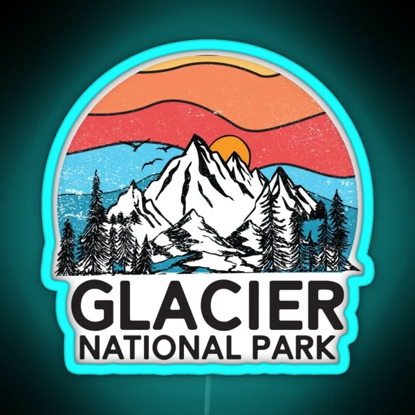 Vintage Glacier National Park Retro 80s Montana Mountain RGB Neon Sign
