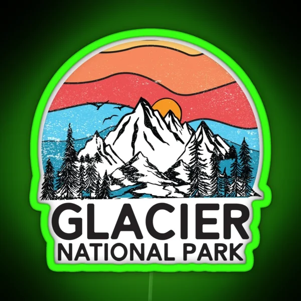 Vintage Glacier National Park Retro 80s Montana Mountain RGB Neon Sign