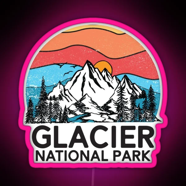 Vintage Glacier National Park Retro 80s Montana Mountain RGB Neon Sign