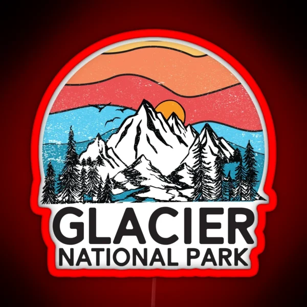 Vintage Glacier National Park Retro 80s Montana Mountain RGB Neon Sign