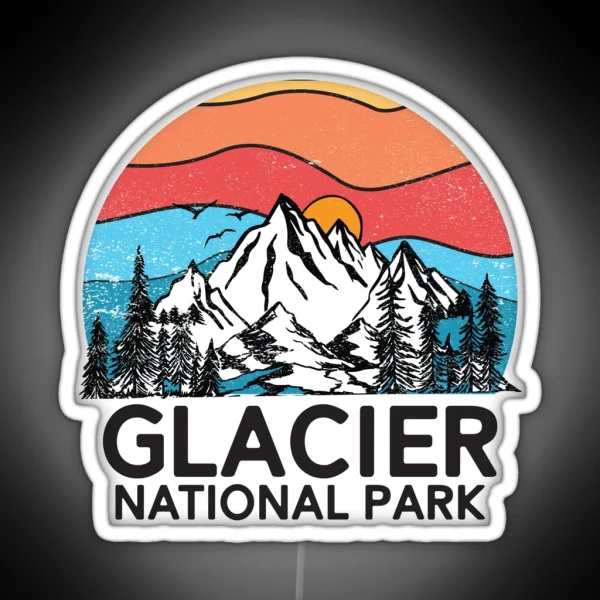 Vintage Glacier National Park Retro 80s Montana Mountain RGB Neon Sign