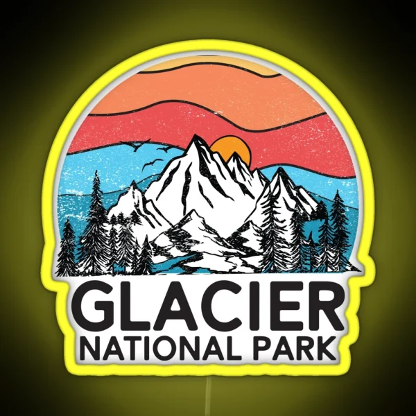 Vintage Glacier National Park Retro 80s Montana Mountain RGB Neon Sign