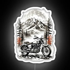 Vintage Harley Motorcycle With Mountain Scenery RGB Neon Sign