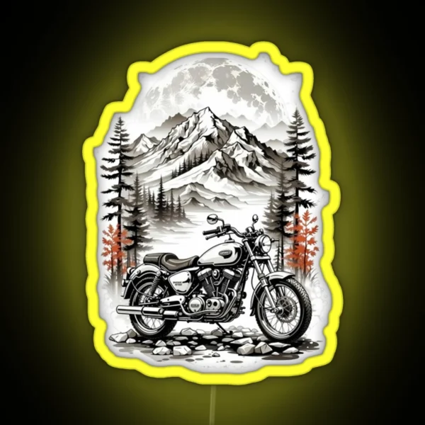 Vintage Harley Motorcycle With Mountain Scenery RGB Neon Sign