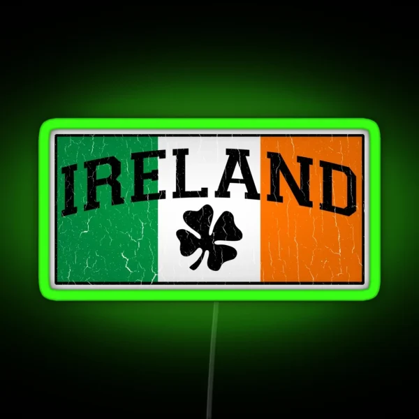 Vintage IRISH Flag Distressed Design RGB Neon Sign