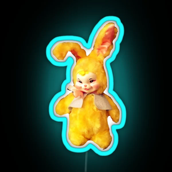 Vintage Kawaii Kitsch Rushton Rubber Face Bunny Rabbit RGB Neon Sign
