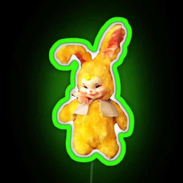 Vintage Kawaii Kitsch Rushton Rubber Face Bunny Rabbit RGB Neon Sign