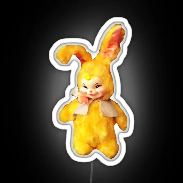 Vintage Kawaii Kitsch Rushton Rubber Face Bunny Rabbit RGB Neon Sign