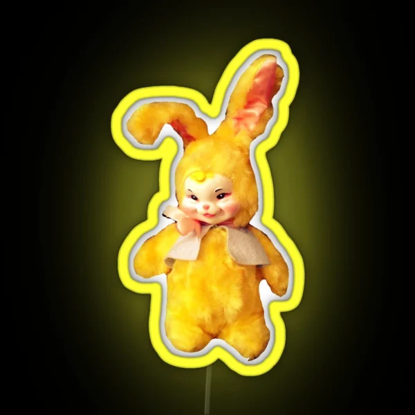 Vintage Kawaii Kitsch Rushton Rubber Face Bunny Rabbit RGB Neon Sign