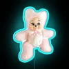 Vintage kawaii kitsch teddy bear plush toy with neon RGB sign