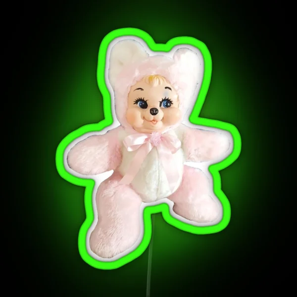 Vintage Kawaii Kitsch Rushton Rubber Face Teddy Bear RGB Neon Sign