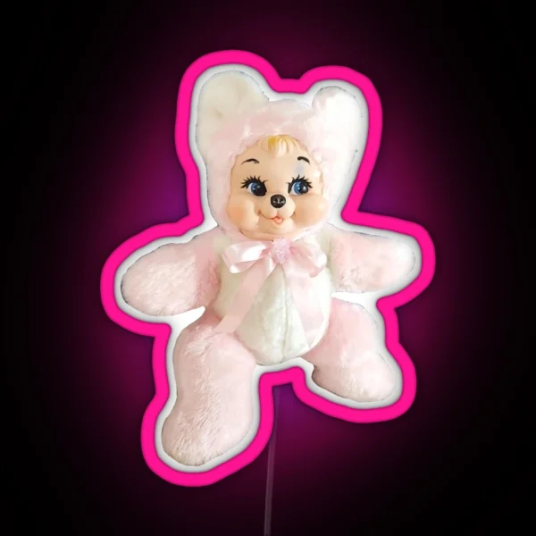 Vintage Kawaii Kitsch Rushton Rubber Face Teddy Bear RGB Neon Sign