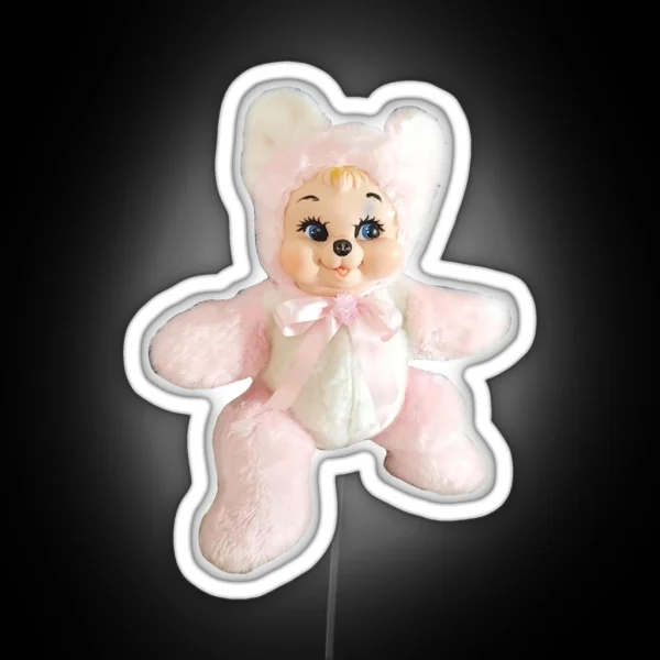 Vintage Kawaii Kitsch Rushton Rubber Face Teddy Bear RGB Neon Sign
